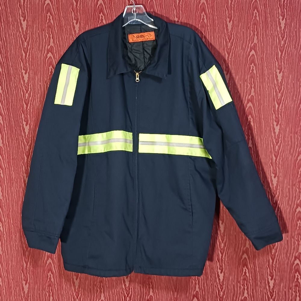 CINTAS Long Sleeve Collared Pockets Enhanced Visibility Work Coat 2XL